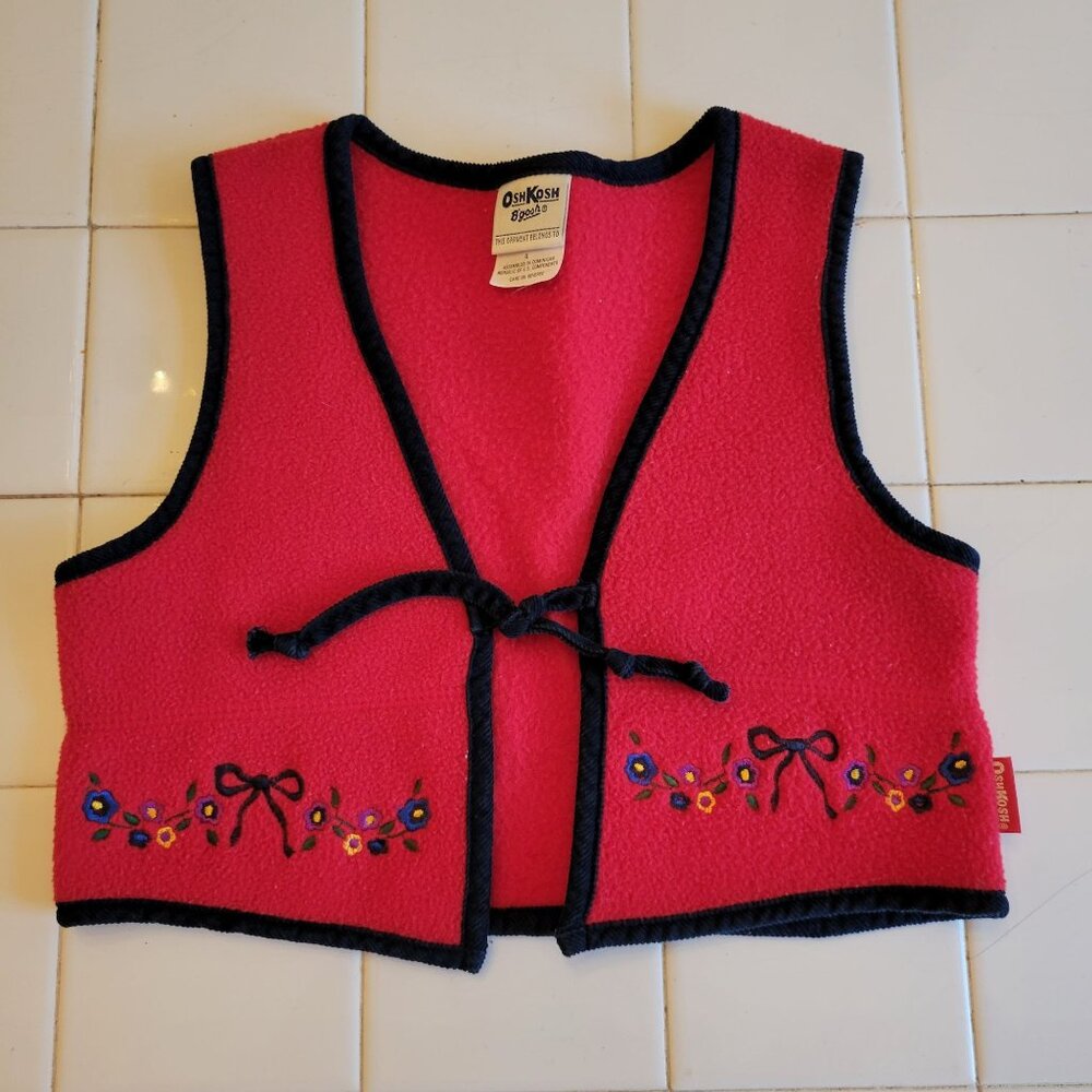 Oshkosh 4 Fleece Red‎ Vest Embroidered Flowers Cosplay Costume